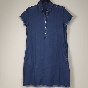 J. McLaughlin Collared Button Front Frayed Hem Denim Dress